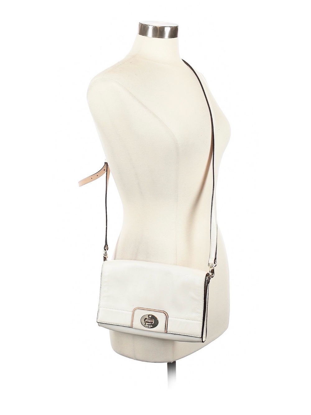 kate spade White Leather Crossbody with Turn-Lock and Tan Trim